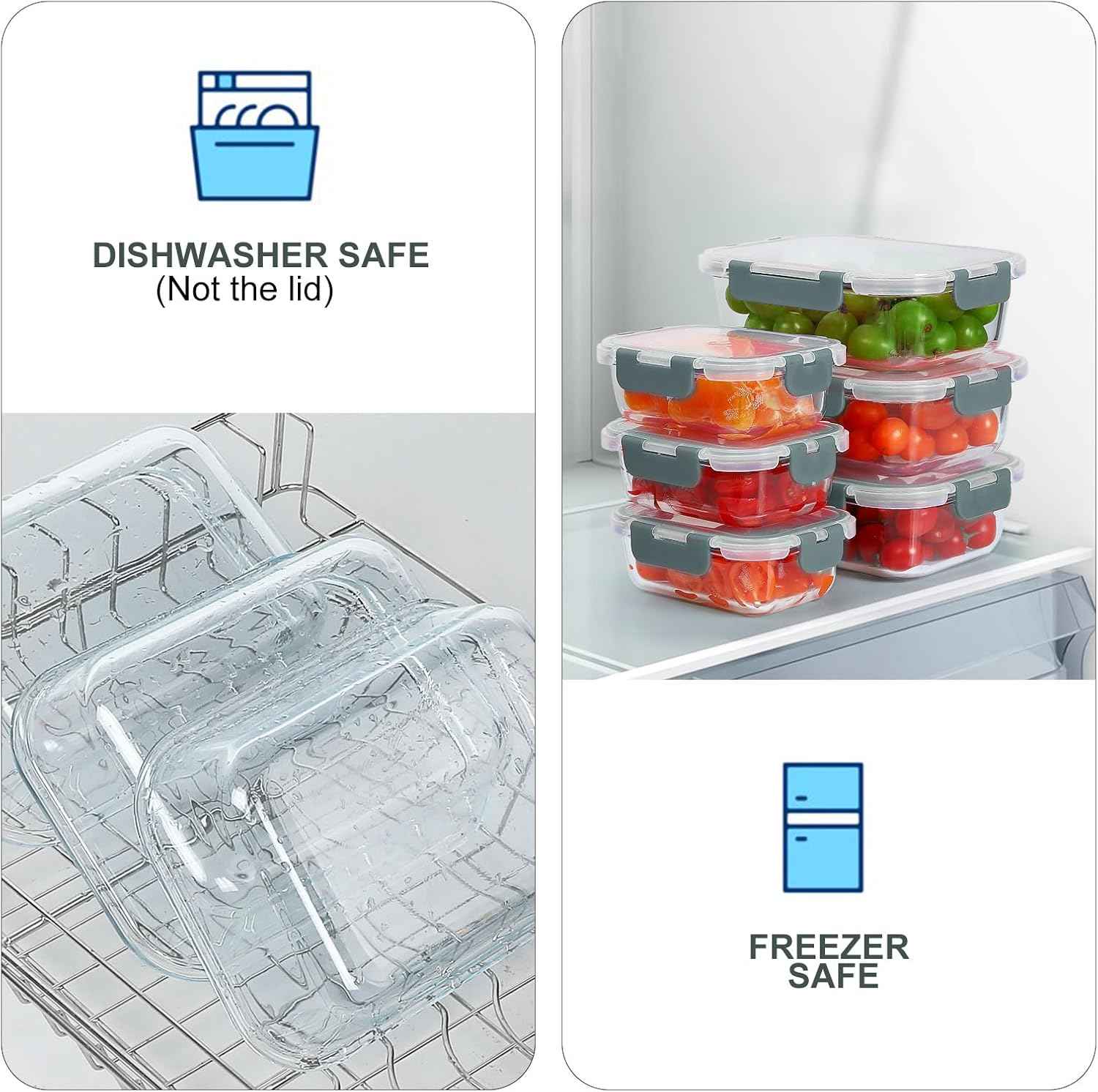 KOMUEE 10 Pack Glass Food Storage Containers, Meal Prep Containers with Lids, Airtight Glass Lunch Boxes, Freezer, Oven, and Microwave Safe