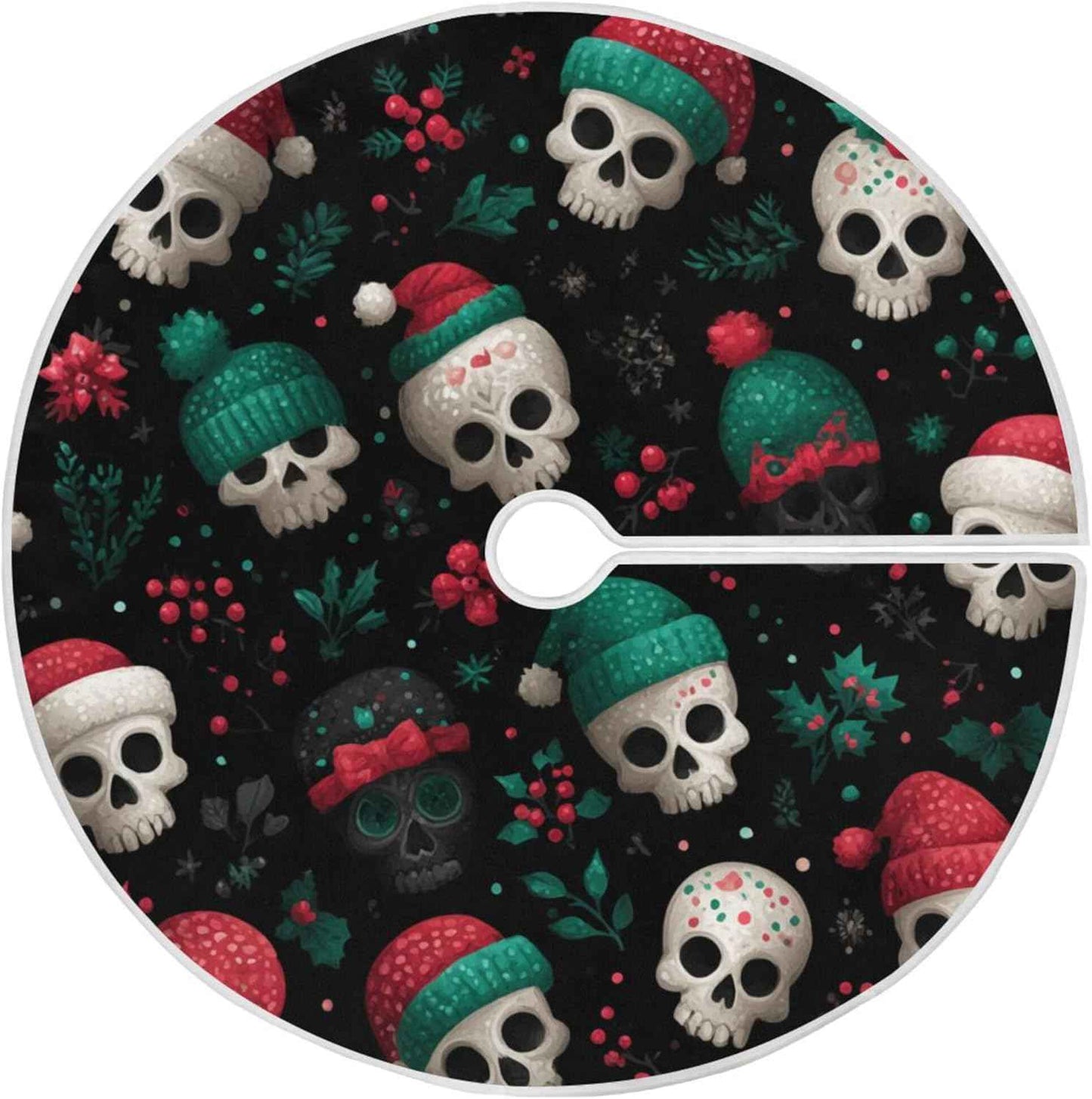 Skulls Christmas Tree Skirt Seasonal Tree Mat Holiday Party Supplies Ornaments Indoor Outdoor Decorations for Tabletop Trees 35.4 Inches
