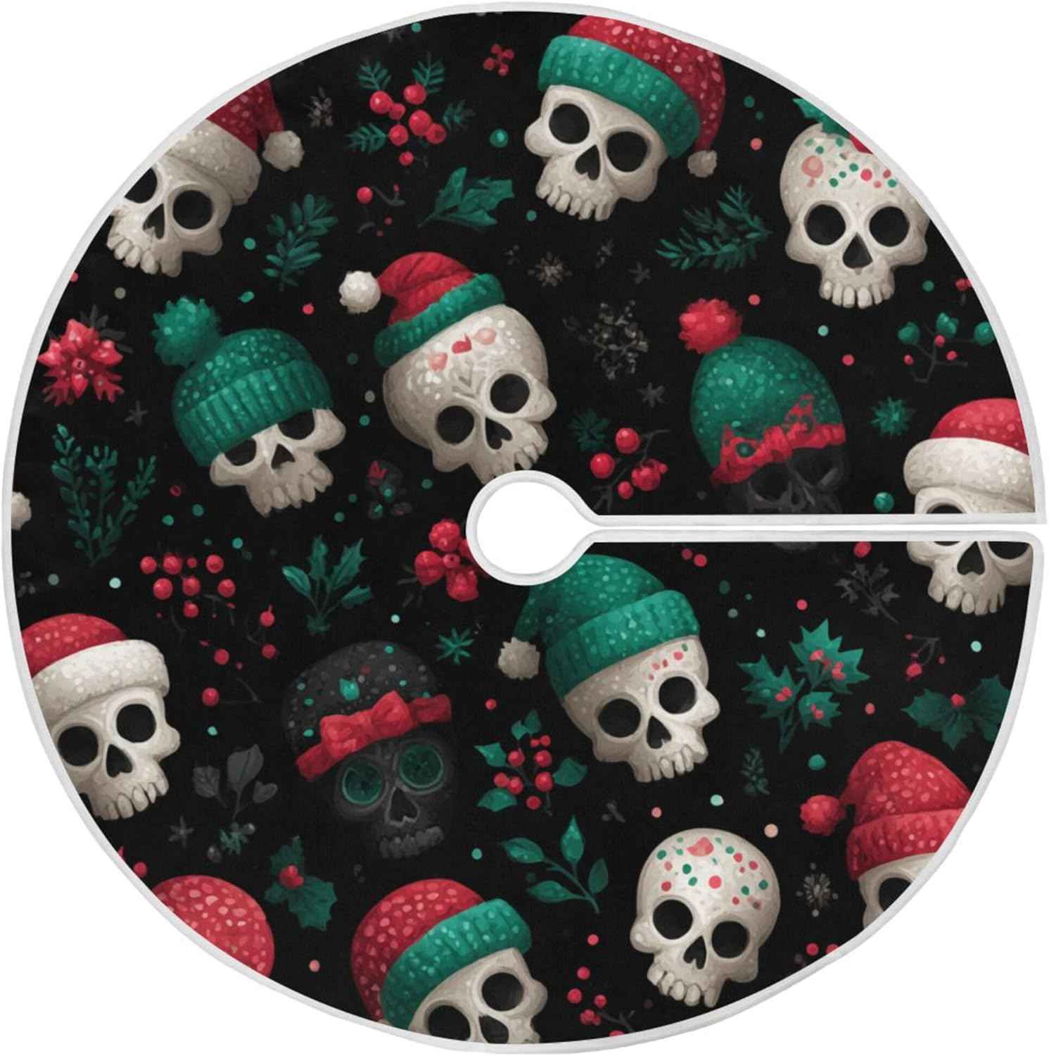 Skulls Christmas Tree Skirt Seasonal Tree Mat Holiday Party Supplies Ornaments Indoor Outdoor Decorations for Tabletop Trees 35.4 Inches