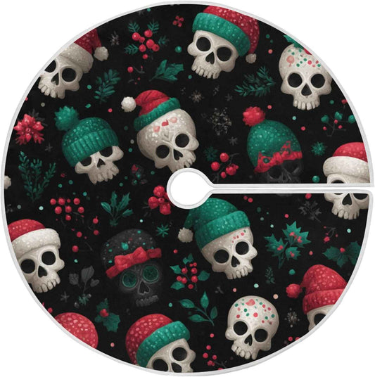 Skulls Christmas Tree Skirt Seasonal Tree Mat Holiday Party Supplies Ornaments Indoor Outdoor Decorations for Tabletop Trees 35.4 Inches