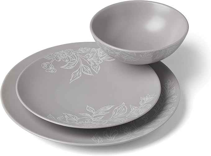 Oneida 897506 Roseto 12-Piece Dinnerware Set, Pumice, Grey