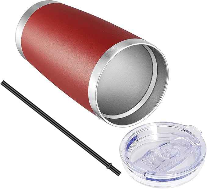 VEGOND 20oz Tumbler with Lid and Straw Stainless Steel Tumbler Cup Bulk Vacuum Insulated Double Wall Travel Coffee Mug Powder Coated Coffee Cup, Red, 12 Pack