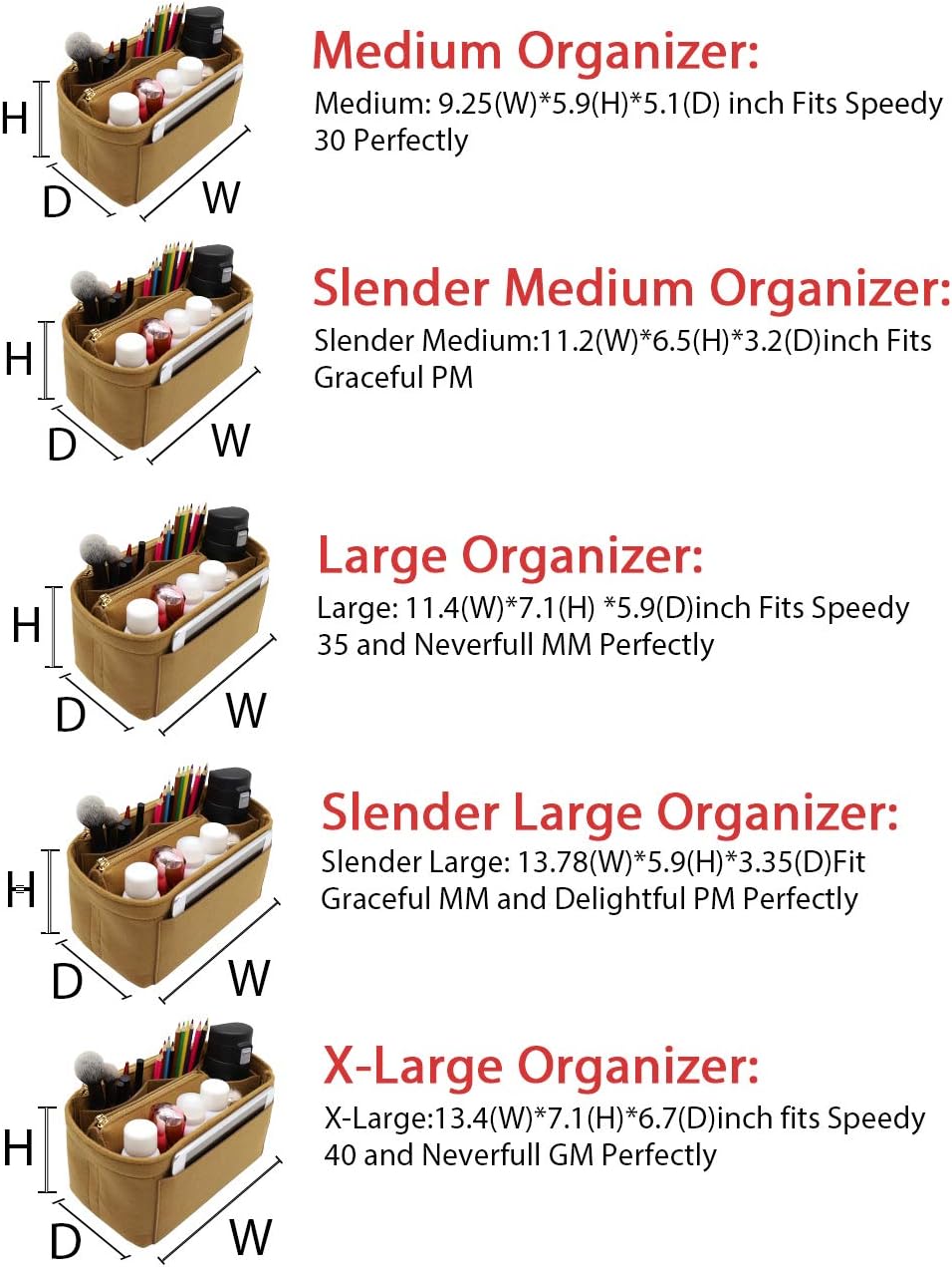 LEXSION Felt Purse Bag Organizer Insert with zipper Bag Tote Shaper Fit Speedy Neverful PM MM