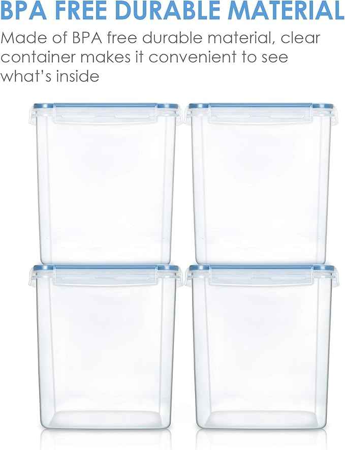 Vtopmart Food Storage Containers 2.5L / 84.5oz, 4 Pieces BPA Free Plastic Airtight Canister for Flour, Sugar, Baking Supplies, with 4 Measuring Cups and 24 Labels, Blue