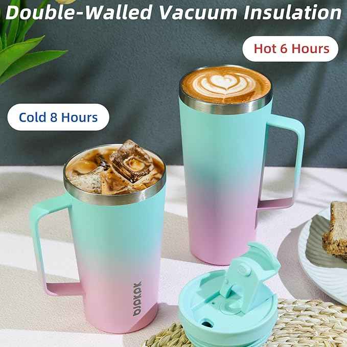 BJPKPK Insulated Tumbler with Handle, 18oz Insulated Tumblers with Lid and Straw, Stainless Steel Metal Water Bottles, Coffee Travel Mugs, Cups, Mint