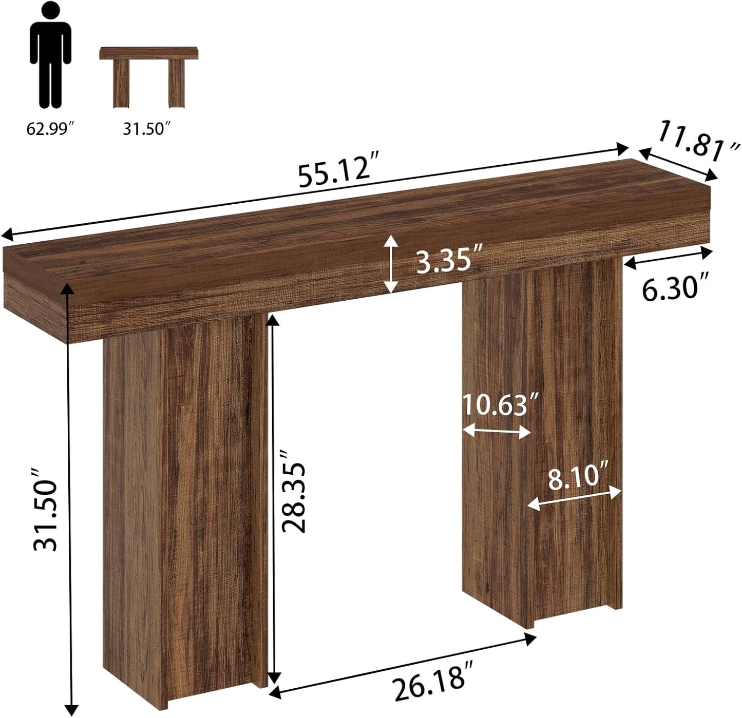 55Inch Farmhouse Console Table,Wooden Rectangular Sofa Table Behind The Couch,Entryway Console Table with Storage for Living Room, Hallway,Entrance (Light Brown)