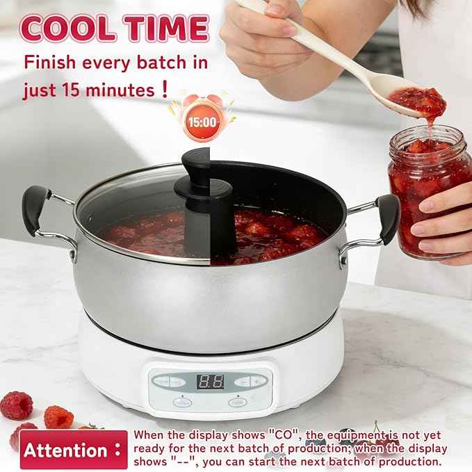 Automatic Jam and Jelly Maker 1000W, Electric Jam Jelly & Sauce Machine 2L Per Batch (≈4 x 16OZ), Electric Pot Stirrer Machine Non-Stick Self Stirring Pot BPA-Free, Replace Ball Fresh Jam Maker