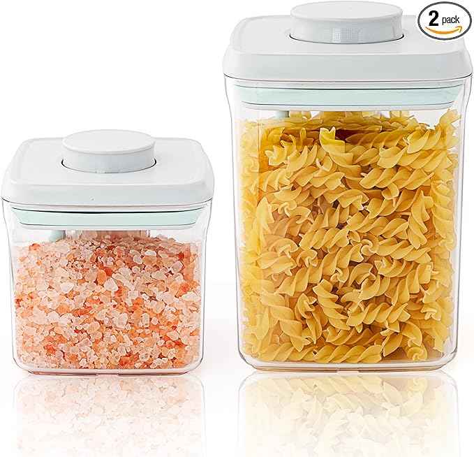 Airtight Food Storage Containers with Lids, BPA Free Cereal Container for Kitchen Pantry Organization, Stackable Clear Plastic Canisters for Flour Sugar Baking Supplies (0.5Qt + 1.5Qt)