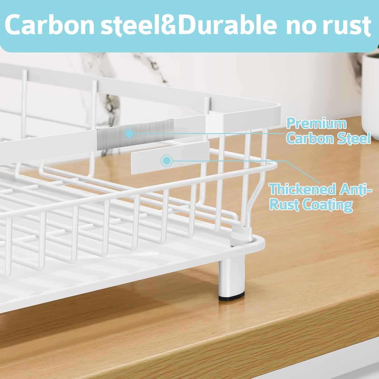 Dish Drying Rack - Space Saving Dish Rack - Dish Racks for Kitchen Counter with Drainboard,Rustproof Dish Drainer with Removable Utensil Holder,White