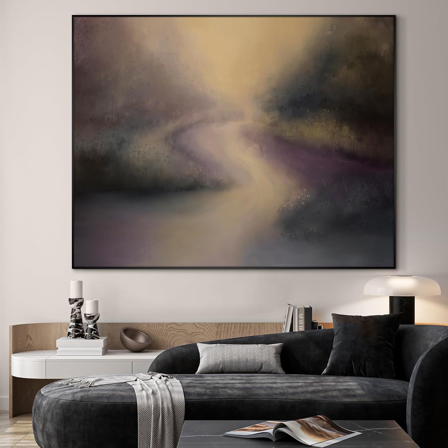 SIGNWIN 46"x60" Extra Large Framed Wall Art Golden Light River Path Dreamy Impressionist Landscape Illustration for Home Living Room Bedroom Decor (Frame Assembly Required)