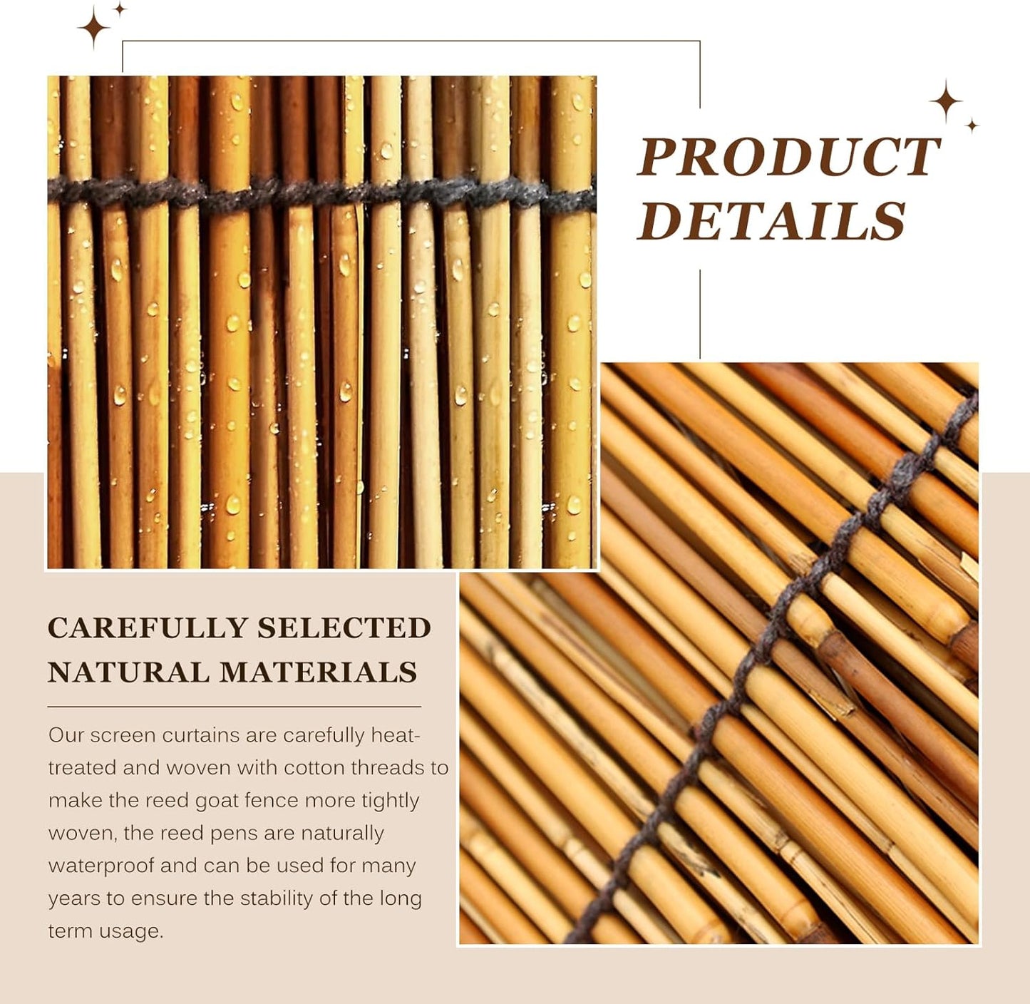 Natural Reed Fencing Rolls: Privacy Bamboo Fence 3/4/5/6ft High Roll Reed Screen, Decorative Bamboo Fencing for Outdoor Balcony Patio Garden Backyard,with Cable Zip Ties(Coffee, 2.6x6.6ft)
