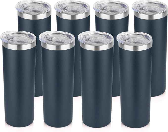 HASLE OUTFITTERS 20 oz Skinny Tumblers Bulk Set, Stainless Steel Insulated Slim Tumblers with Lids, Reusable Double Wall Travel Coffee Mugs, Durable Powder Coated Travel Water Cups(Navy, 8)