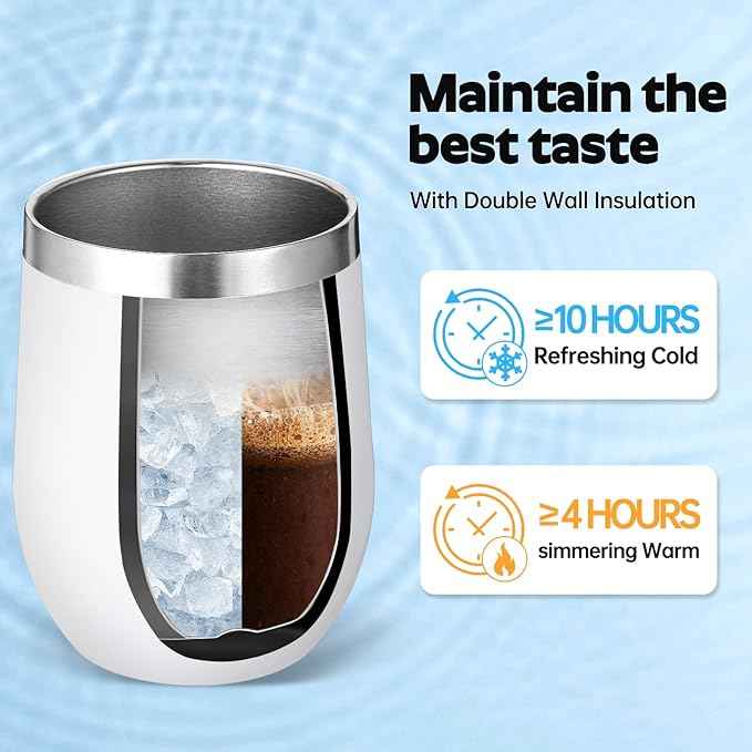 Volhoply 12oz Stainless Steel Wine Tumbler with Lid Bulk 8 Pack,Double Wall Vacuum Stemless Wine Glasses,Reusable Metal Travel Coffe Mug with Straw,Insulated Cups Gifts for Women,Christmas（Mix,8 Set）