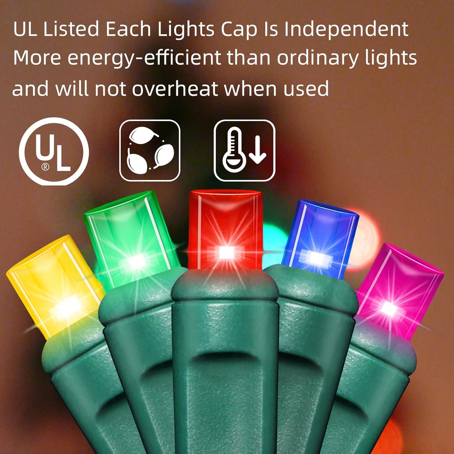 50LED String Lights,LED Christmas Lights,6" SPACING,Green Wire,Multicolor,Commercial Grade