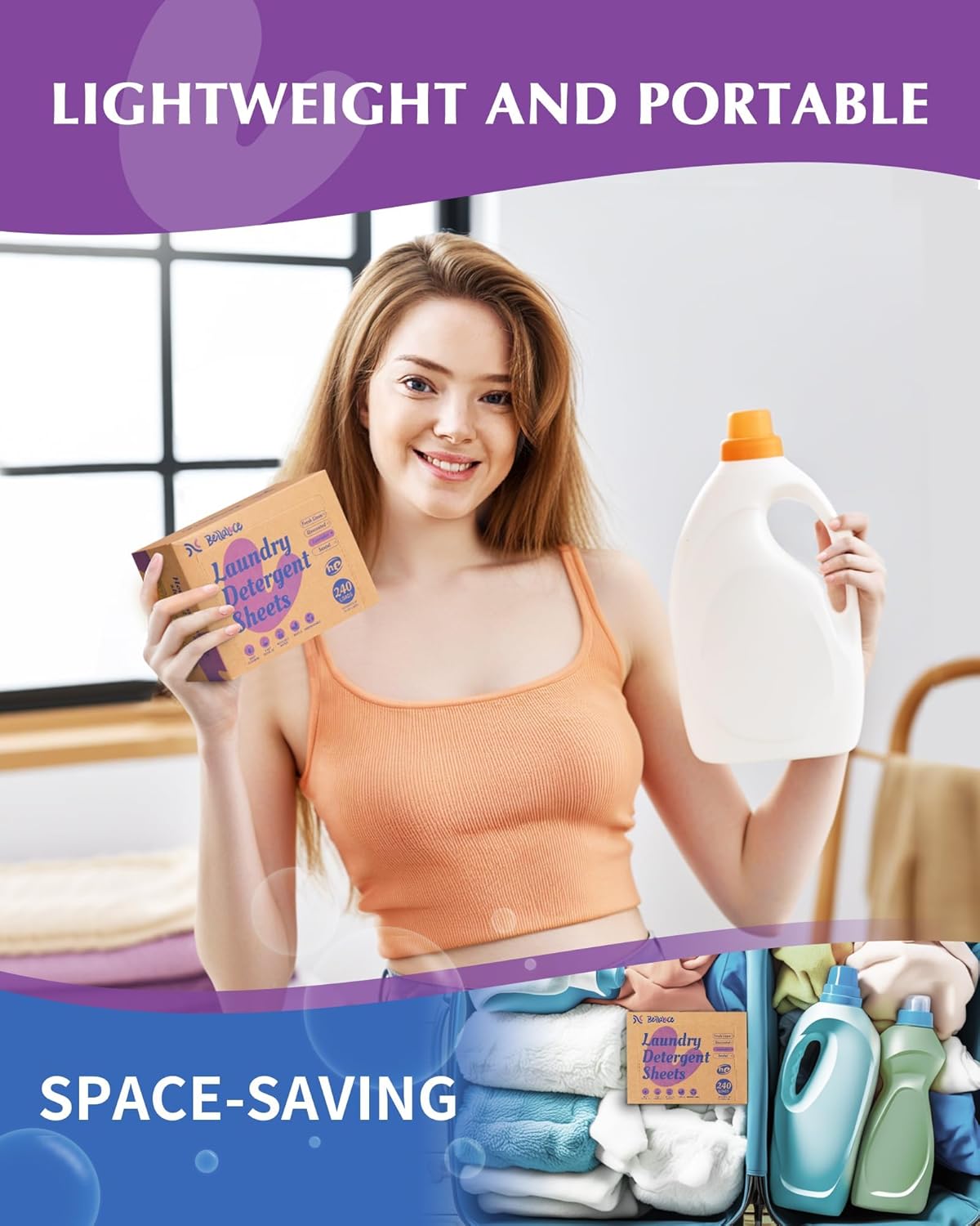 Laundry Detergent Sheets - 240 Loads Girls Lavender Laundry Sheets for Dorm,College,Home, Hotel,Apartment,Camping,Cruise,Road Trip,Beach Vacation,Backpack,Small Space, Family School Travel Essentials