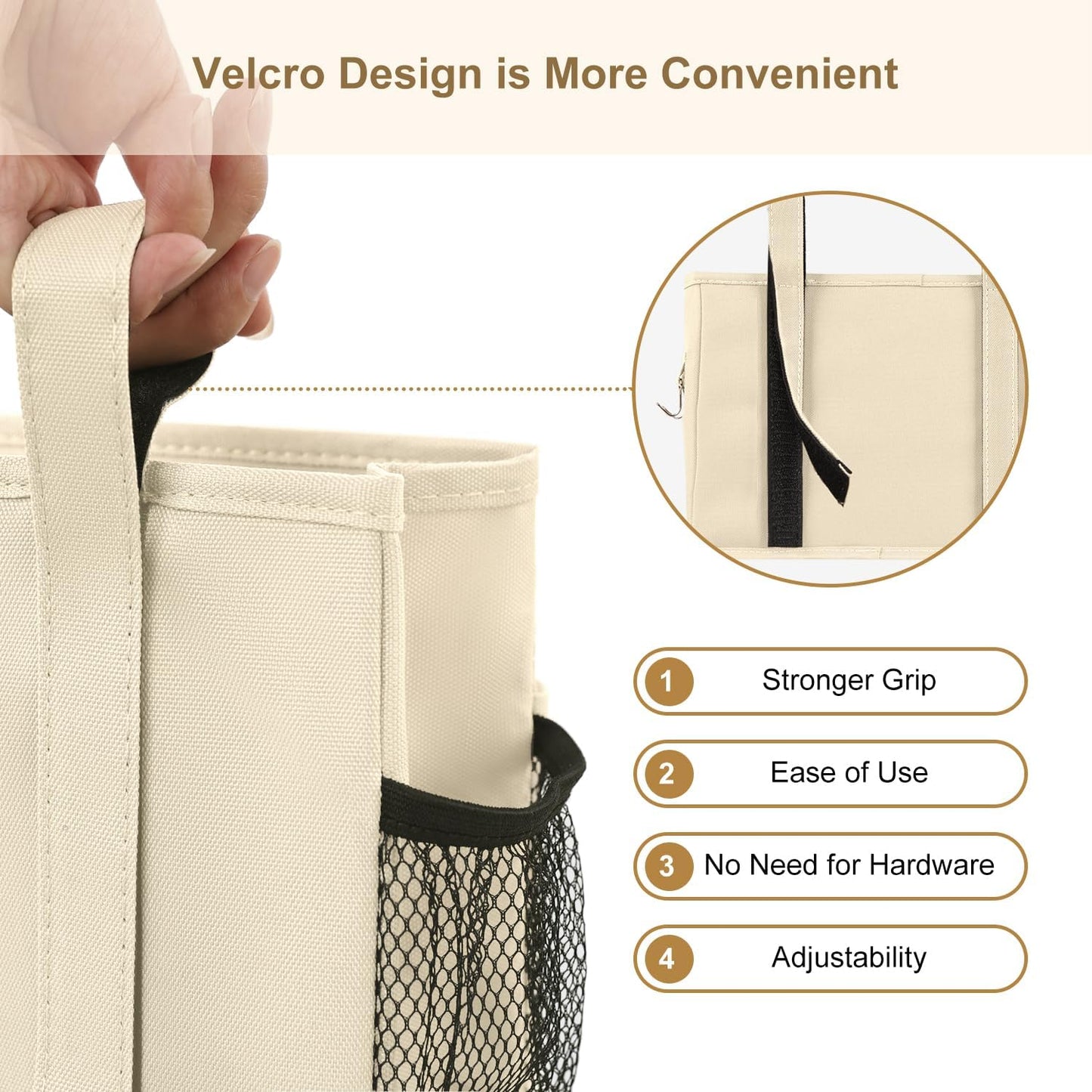 Surblue Bedside Caddy Hanging Organizer Storage Bag Pocket for Bunk, Hospital, College Dorm Rooms, Baby Bed Rails, Camp - 8 Pockets, Large, Beige