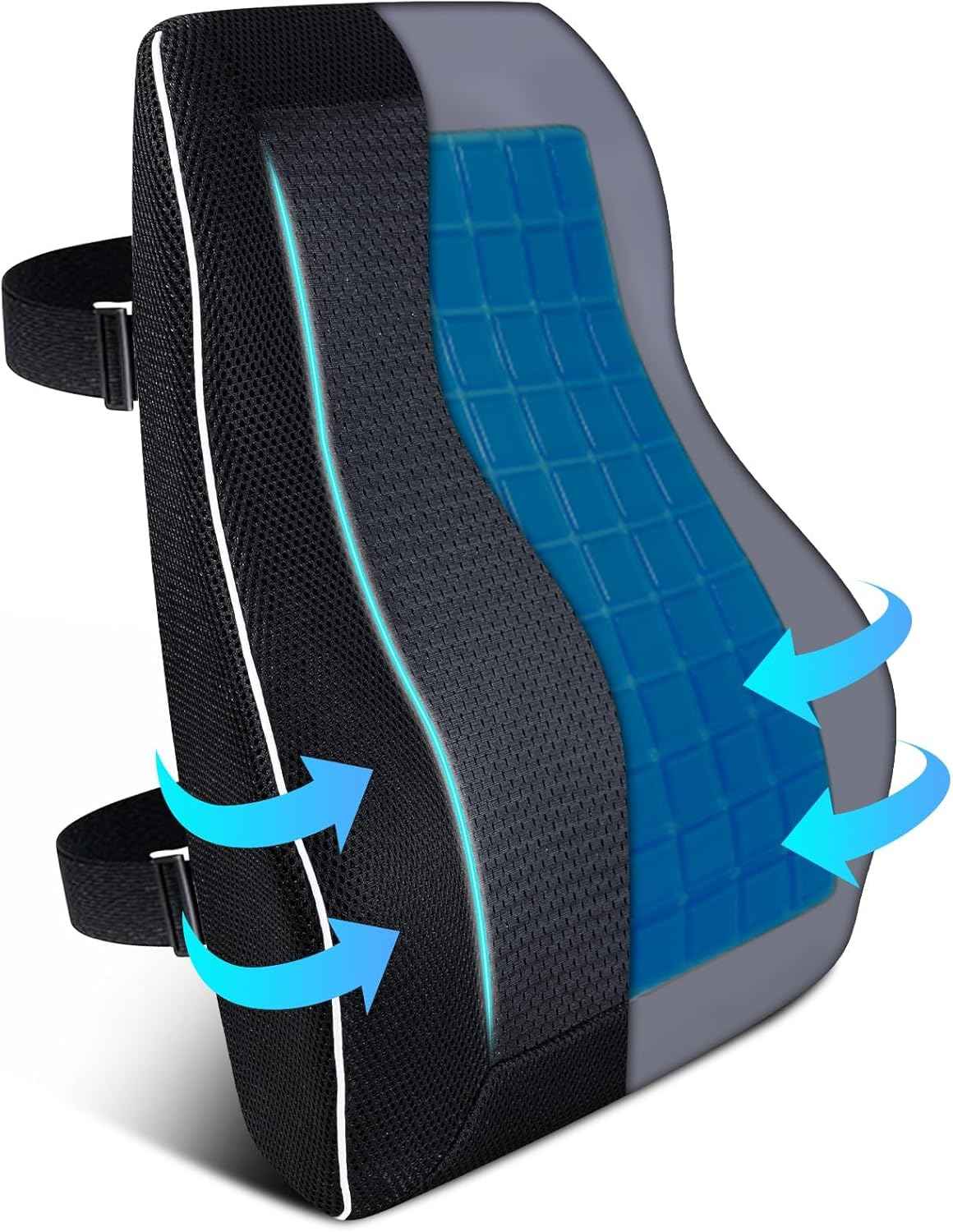 Gel Lumbar Support Pillow for Office Chair Car Gaming Chair Lower Back Pain Relief Back Support, Cooling Memory Foam Cushion for not stand the heat, 3D Mesh Cover Ergonomic Orthopedic Back Rest