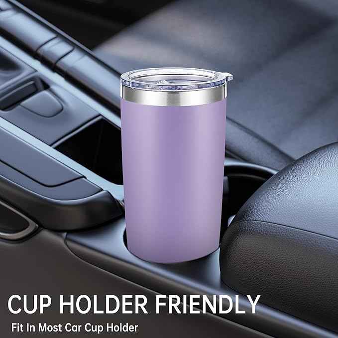 20 oz Tumblers Bulk Stainless Steel Tumbler with Lid Double Wall Vacuum Insulated Coffee Mug 20oz Powder Coated Cup for Hot and Cold Drinks, Purple, 6 pack