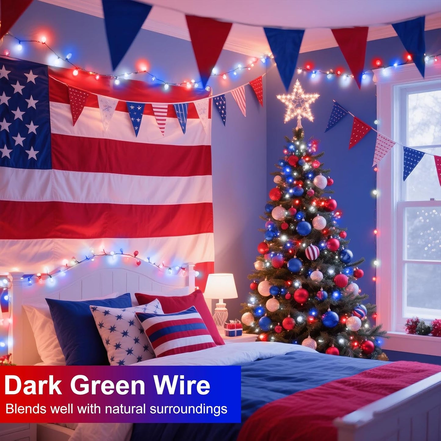 Red White and Blue String Lights, 66FT 200 LED 4th of July Lights Outdoor Waterproof, 8 Modes Connectable Plug In Patriotic Decorations Light for Indoor Independence Memorial Day Party Holiday
