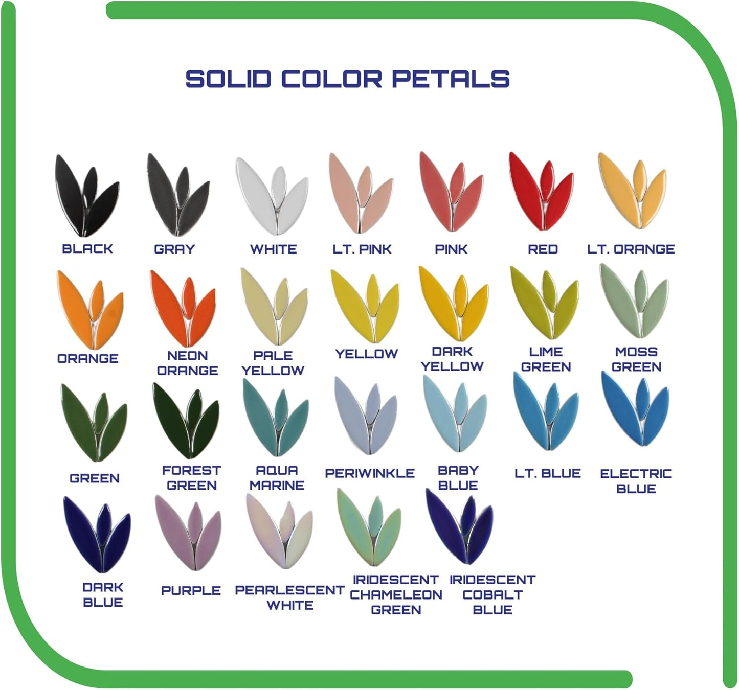 VerzTile Mosaic Tiles for Crafts - Petal Shaped Ceramic Tile Craft Hobbies & Art Projects 39 Color Options Endless Creativity DIY Design (Green)