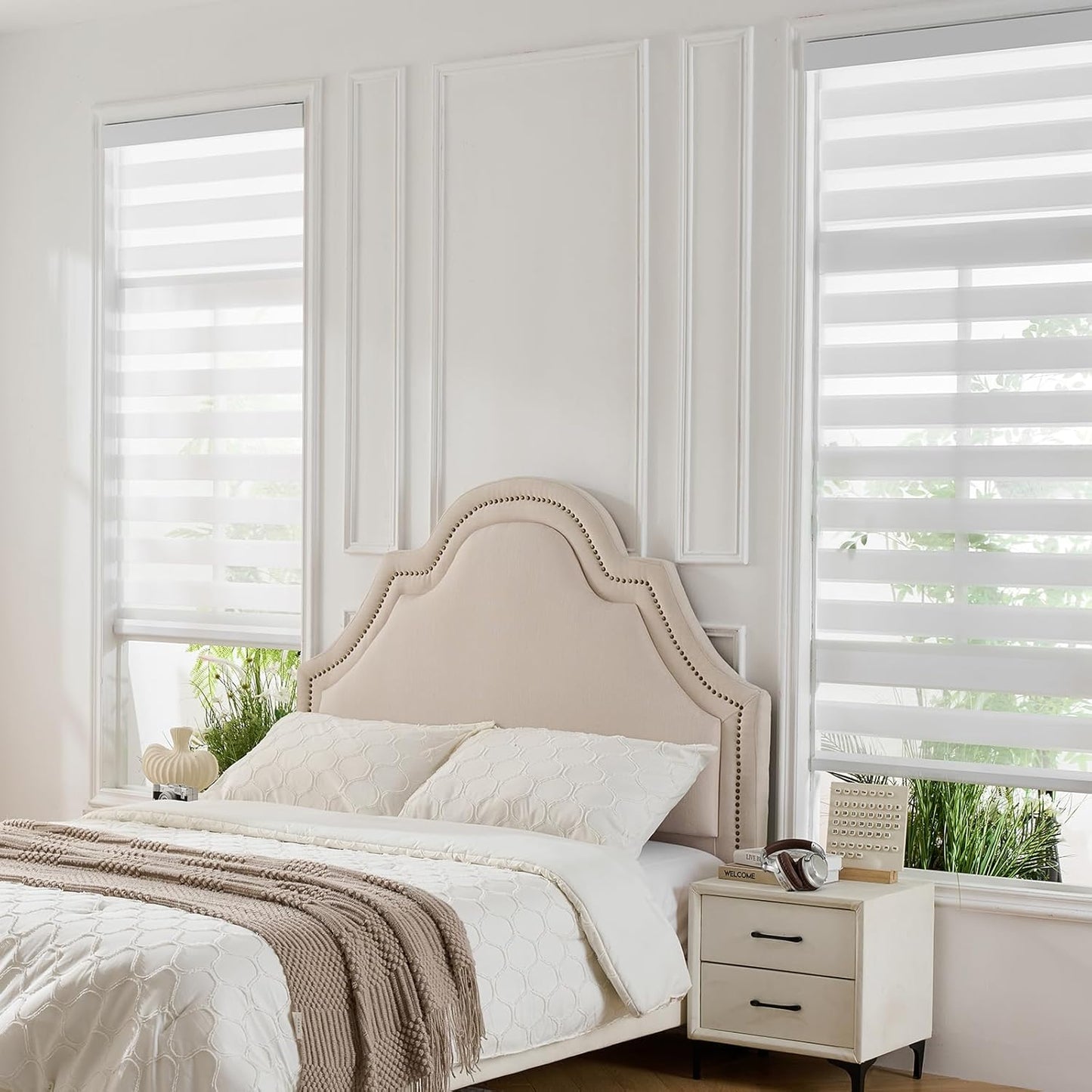 Zebra Roller Shades, Cordless Zebra Blinds for Window, Dual Layer Roller Window Blinds for Indoor, Light Control Light Filtering for Day and Night, 35''W X 72''H, White