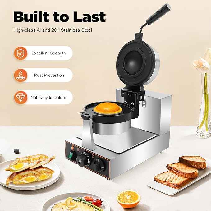 Burger Waffle Maker, Commercial ufo Burger Machine, Electric Burger Waffle Maker Machine, 110V Non-Stick Double-Sided Heating with Adjustable Temperature (122-572°F) & Timer, 180° Rotatable