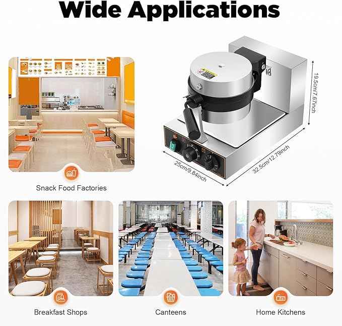 Burger Waffle Maker, Commercial ufo Burger Machine, Electric Burger Waffle Maker Machine, 110V Non-Stick Double-Sided Heating with Adjustable Temperature (122-572°F) & Timer, 180° Rotatable
