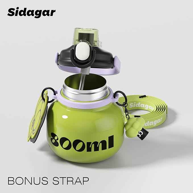 27 oz Aesthetic Water Bottle with Straw and Carry Handle, Chunky Wide Mouth Vacuum Insulated Stainless Steel Flask Taza Easy Carry, Trendy Portable Tumbler Termo for School, Gym, Travel, Green