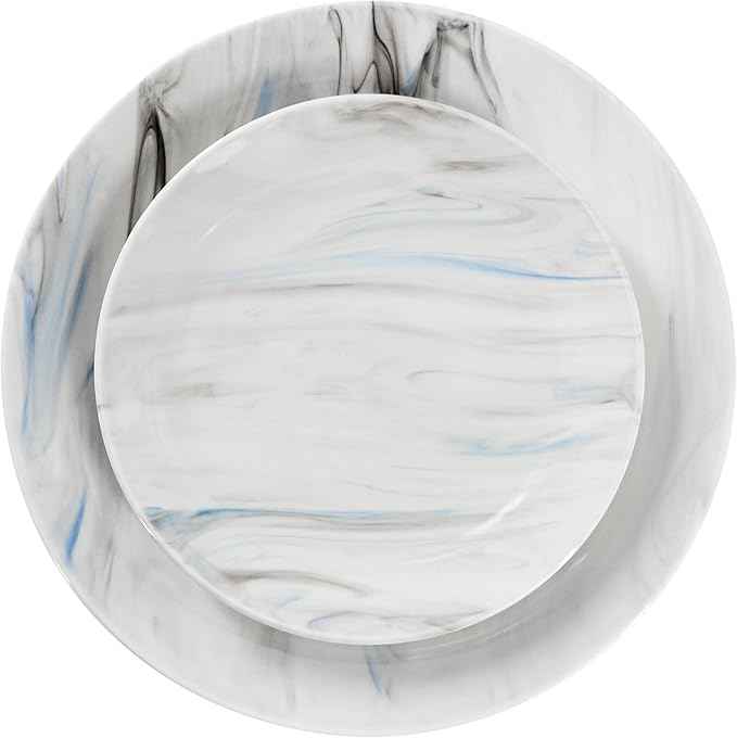 Elama Fine Marble 16 Piece Porcelain Dinnerware Set, Tableware Set, Everyday Dining, Service for 4 (Blue/Gray)