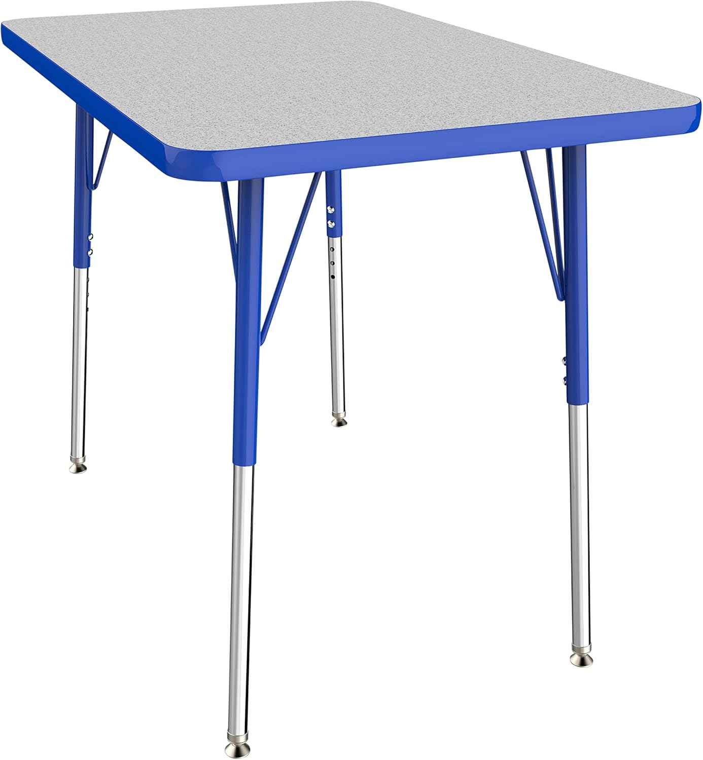 FDP Rectangle Activity School and Office Table (24 x 36 inch), Standard Legs with Swivel Glides, Adjustable Height 19-30 inches Quick Ship Single Box - Gray Top and Blue Edge