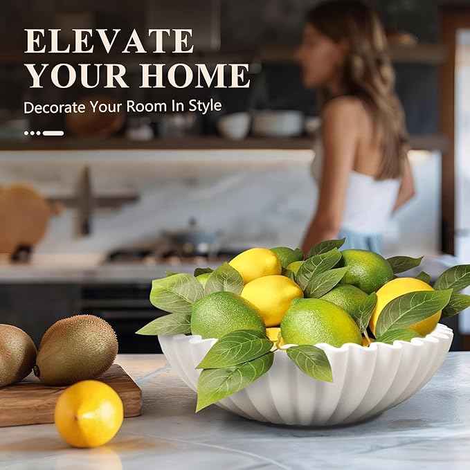 YMXYJM Large Decorative Bowl, Modern Handicraft Bowls for Home Decor, Decorative Fruit Bowl for Kitchen Counter, Ruffle Bowl Decor, Stylish Key Bowl for Entry Table, White