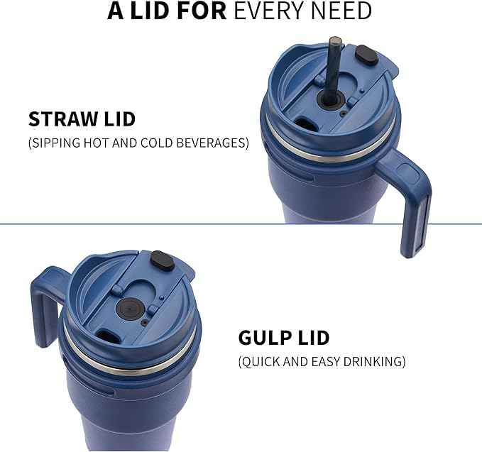 20 oz Insulated Coffee Mug Tumbler with Handle, Stainless Steel Travel Mug Tumbler with Lid and Straw,Double Wall Vacuum Leak Proof Ice Coffee Thermal Cup, Navy/Dark Rainbow