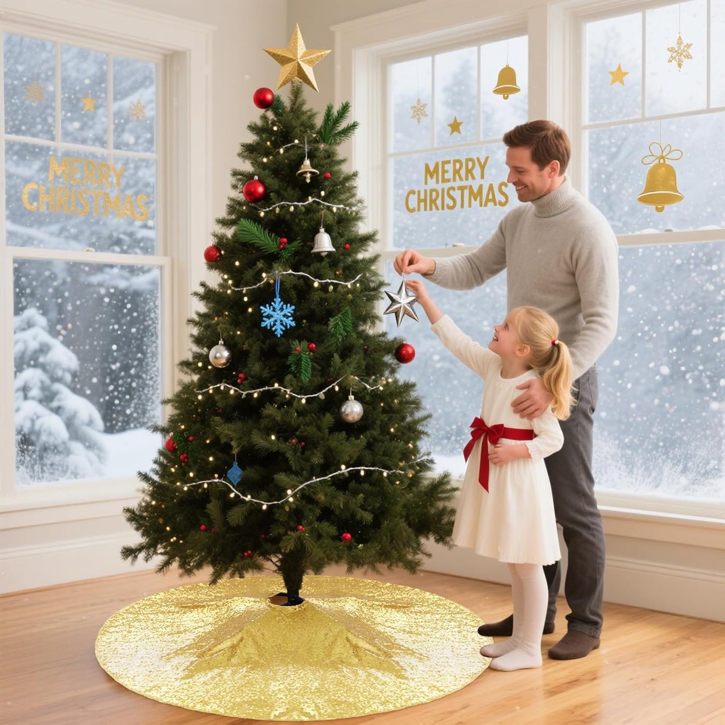 Eternal Beauty Christmas Tree Skirt, 24 Inch Gold Sequin Tree Skirt Small Xmas Tree Skirt for Christmas Tree Decorations