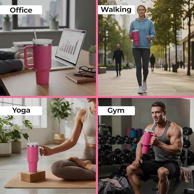 40 oz Tumbler with Handle and Straw | Insulated Stainless Steel Travel Mug with Leak Proof Lid | Cup Holder Friendly | BPA Free | Keeps Cold 12 Hours Hot 8 Hours