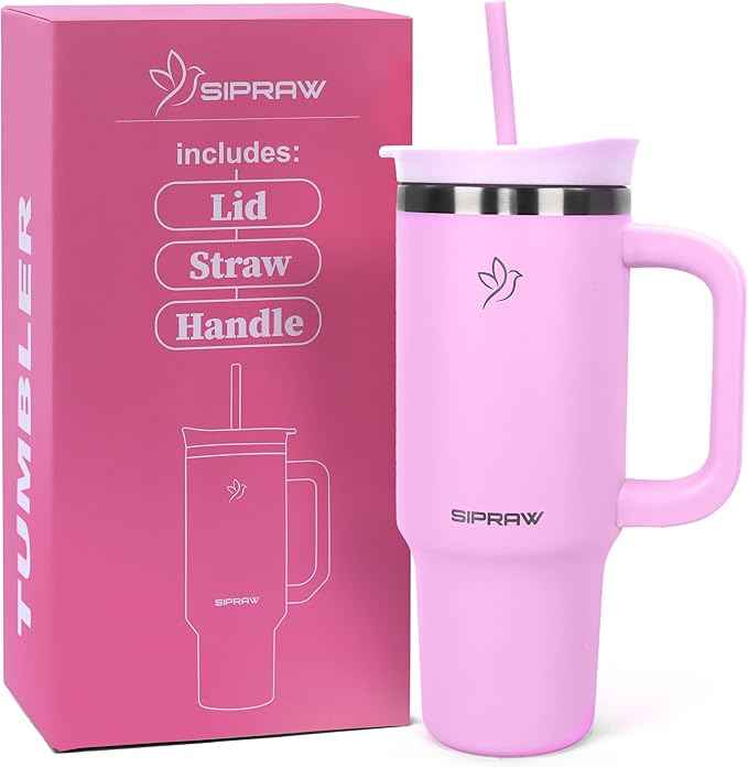 30oz Tumbler with Handle and Straw Insulated Stainless Steel Travel Mug Vacuum Double Wall Coffee Cup Leak Resistant Lid BPA-Free Cup Holder Friendly for Hot & Cold Drinks, Pink