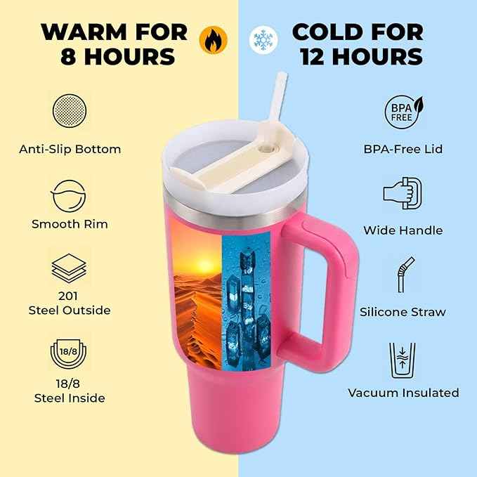 40 oz Tumbler with Handle and Straw | Insulated Stainless Steel Travel Mug with Leak Proof Lid | Cup Holder Friendly | BPA Free | Keeps Cold 12 Hours Hot 8 Hours