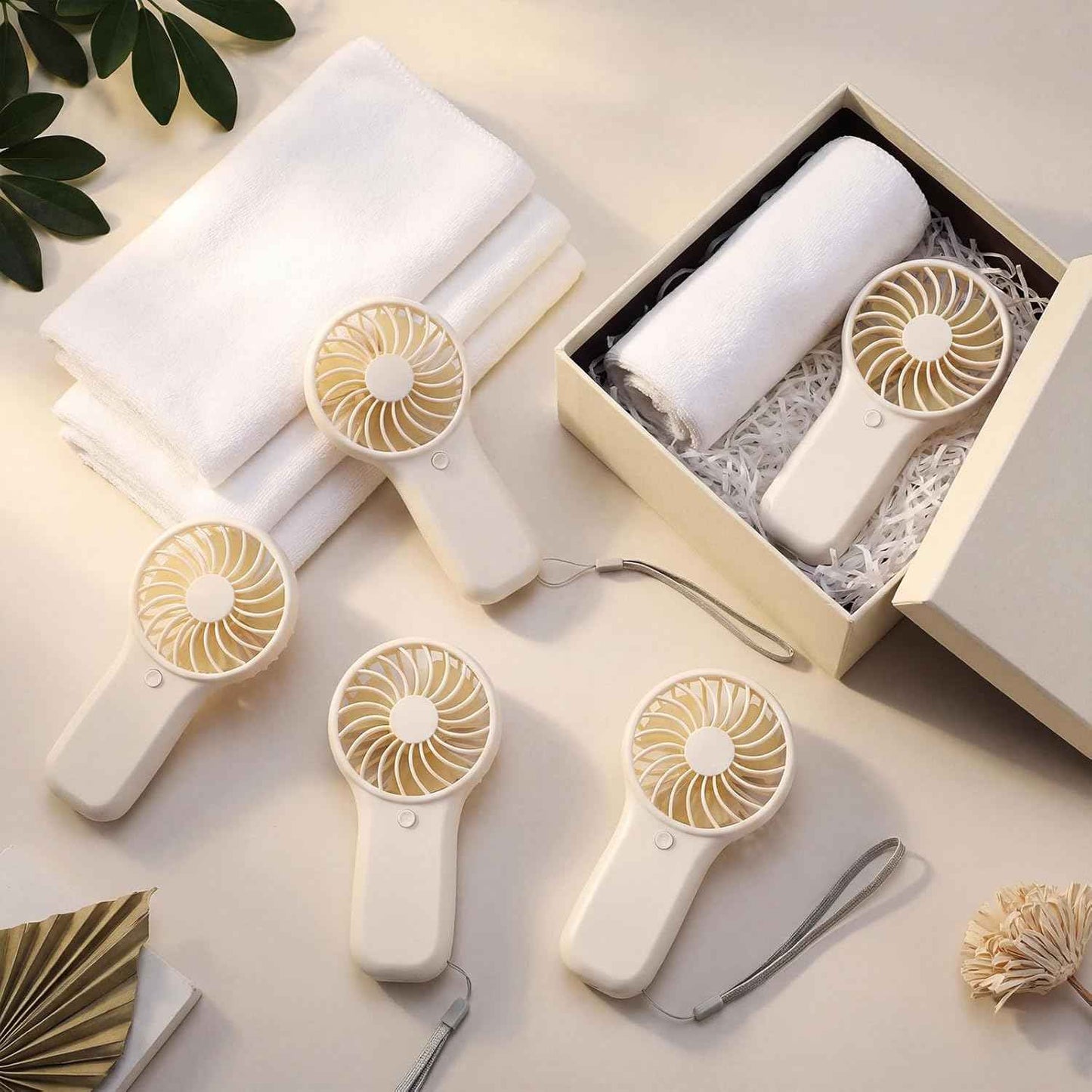 Hortsun 24 Pcs Summer Sets Includes 40"x12" Cooling Towels and Mini Handheld Fan Bulk, Workout Towel Sweat Towels for Hot Weather Gym, Portable Small Fan for Summer Team Travel Gifts (White)