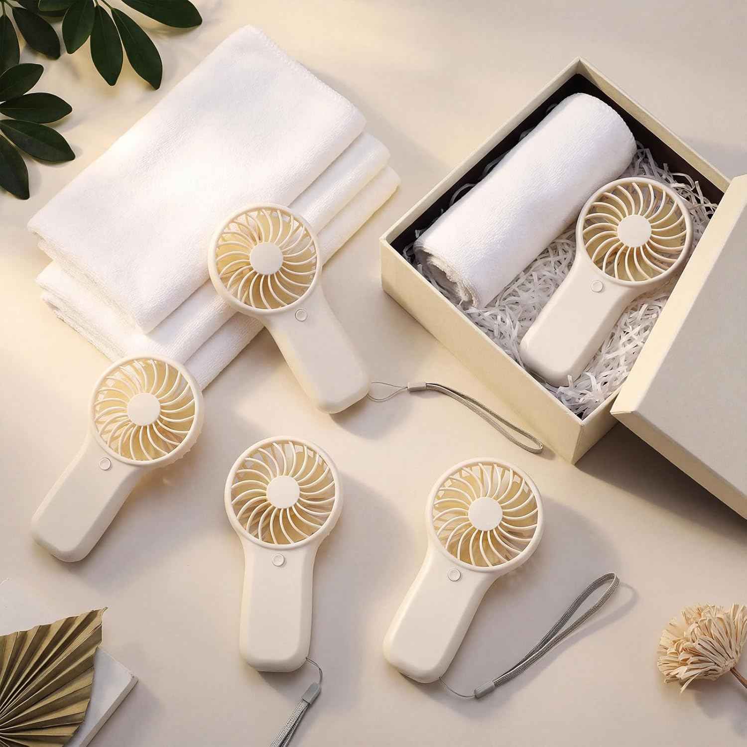 Hortsun 24 Pcs Summer Sets Includes 40"x12" Cooling Towels and Mini Handheld Fan Bulk, Workout Towel Sweat Towels for Hot Weather Gym, Portable Small Fan for Summer Team Travel Gifts (White)