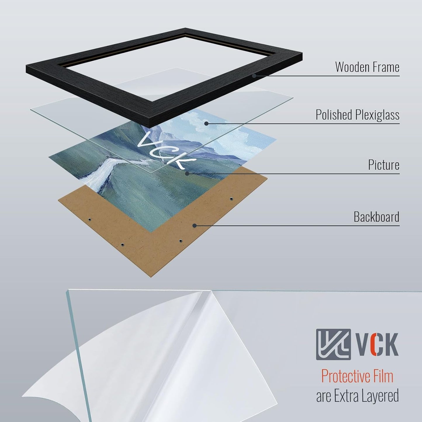 VCK 8x10 Picture Frame Set of 3 - Black, Textured Exclusive Solid Wood Picture Frames, Wall Hanging