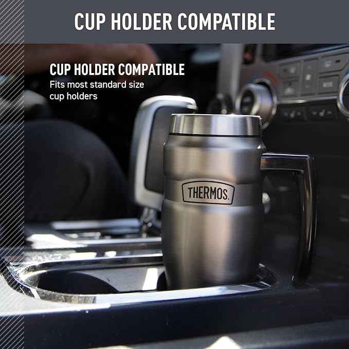 THERMOS Stainless King Vacuum-Insulated Travel Mug with Handle - 16oz, Army Green - Thermos Tumbler for Hot & Cold Drinks - Leak-Proof & Sweat-Proof Stainless Steel Coffee Mug with Lid for Commuting