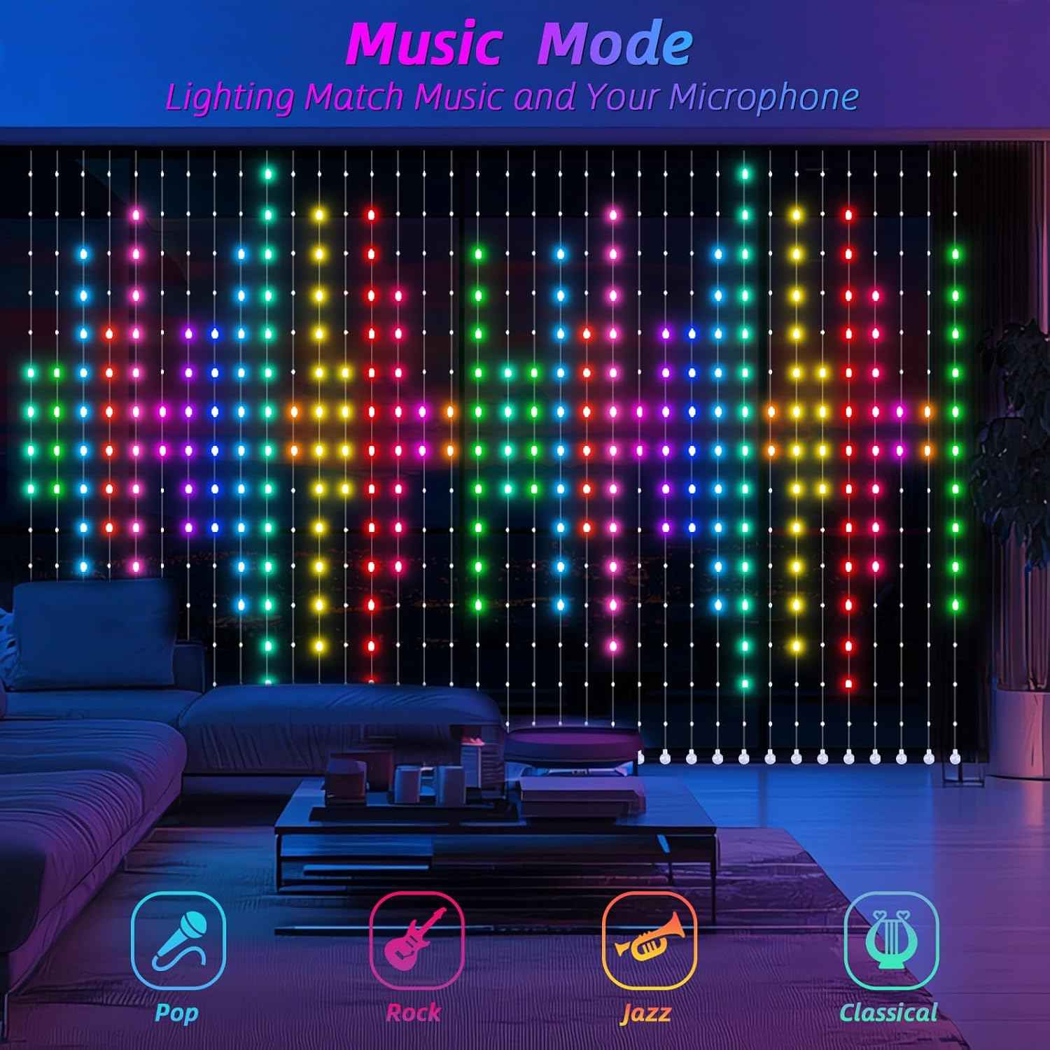 Curtain Lights,Smart LED Color Changing Wall Lights with APP&Remote,Dynamic DIY GIF Christmas String Fairy Lights for Kids Bedroom Living Room Holiday Decor,Outdoor IP65 Waterproof,5.25x5.25ft