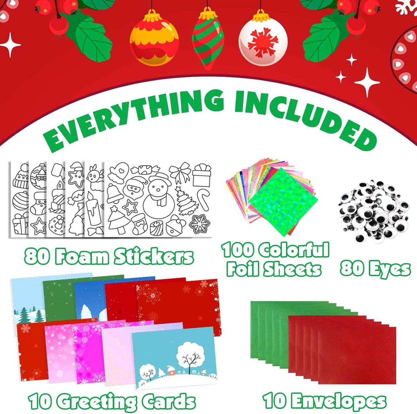 Foil Crafts for Kids, Christmas Crafts for Kids, Christmas Games Cards Craft Kit with Envelopes, DIY Creative Activity Gifts, Arts and Crafts Set for Boys and Girls Ages 4 5 6 7 8 9 10 Toys Gifts