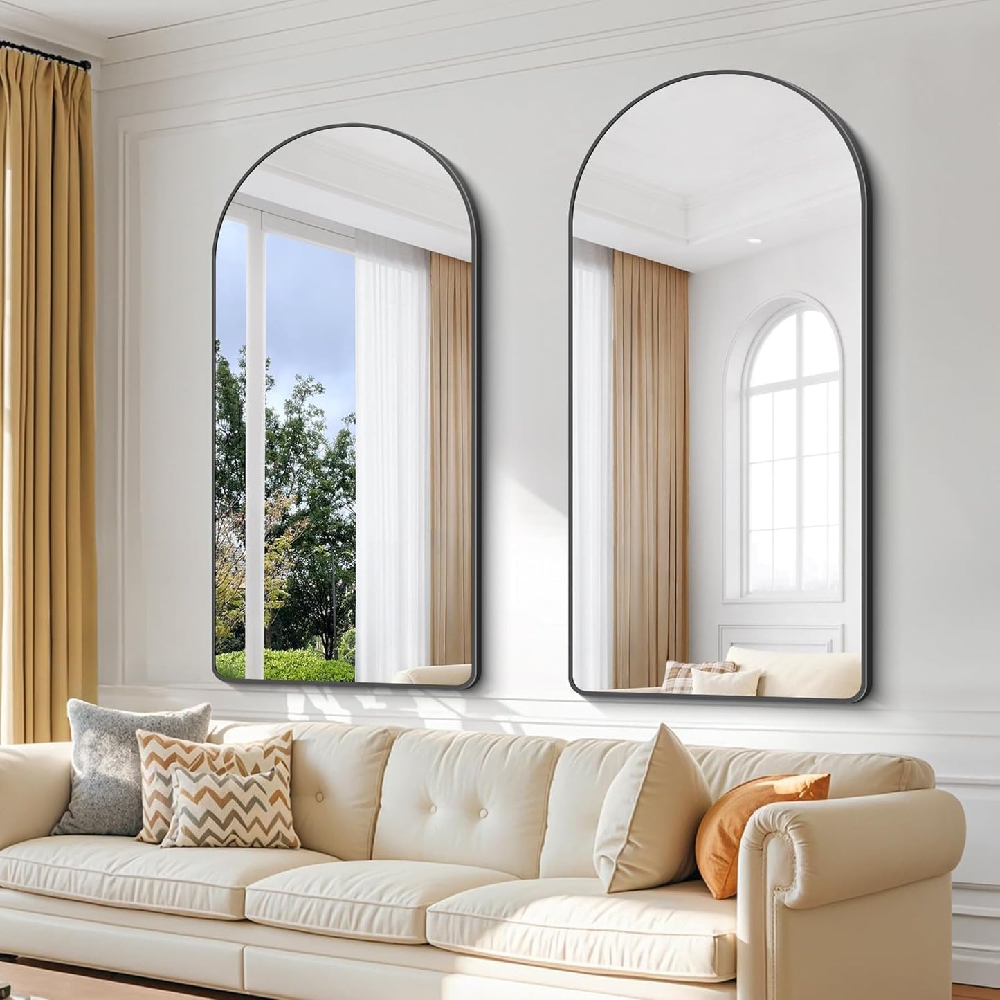 Arched Bathroom Mirror, 55"x30" Black Arched Mirror for Bathroom, Wall Mounted Mirror, Black Vanity Wall Mirror Metal Frame for Bedroom, Entryway, Living Room, Vertically Hanging