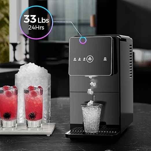Kismile Countertop Nugget Ice Maker, 33LBS/24H, Soft Chewable Ice, One-Click, One-Touch Automatic Ice Dispensing, Self-Cleaning, 1.8L Removable Water Tank, Ideal for Home/Kitchen/Bar/Office, Black