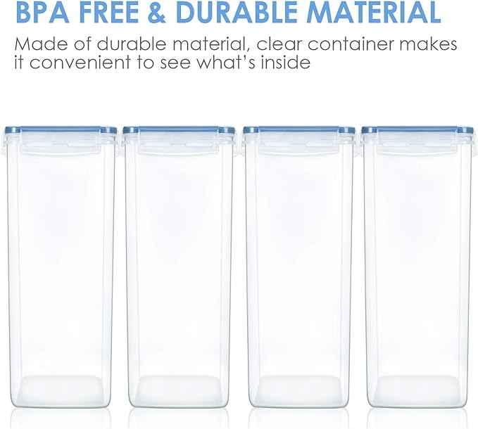 Vtopmart Extra Large Tall Airtight Food Storage Containers 4 Pieces 5.9qt / 6.5L-Plastic PBA Free Kitchen Pantry Canister for Spaghetti, Flour and Baking Supplies - Include 24 Labels, Blue