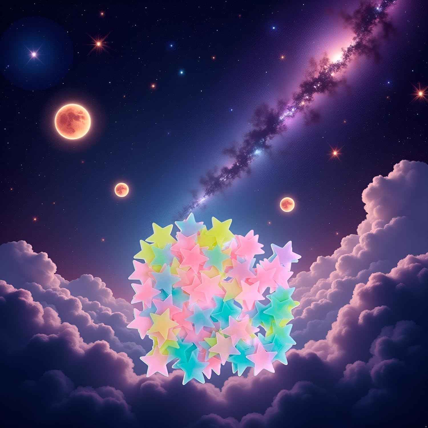 100Pcs Glow in The Dark Stars Wall Stickers, Self-Adhesive Luminous Decor for Bedroom, Room and Home Art, Fluorescent Night Sky Ceiling Decals for Party, Room Decorations