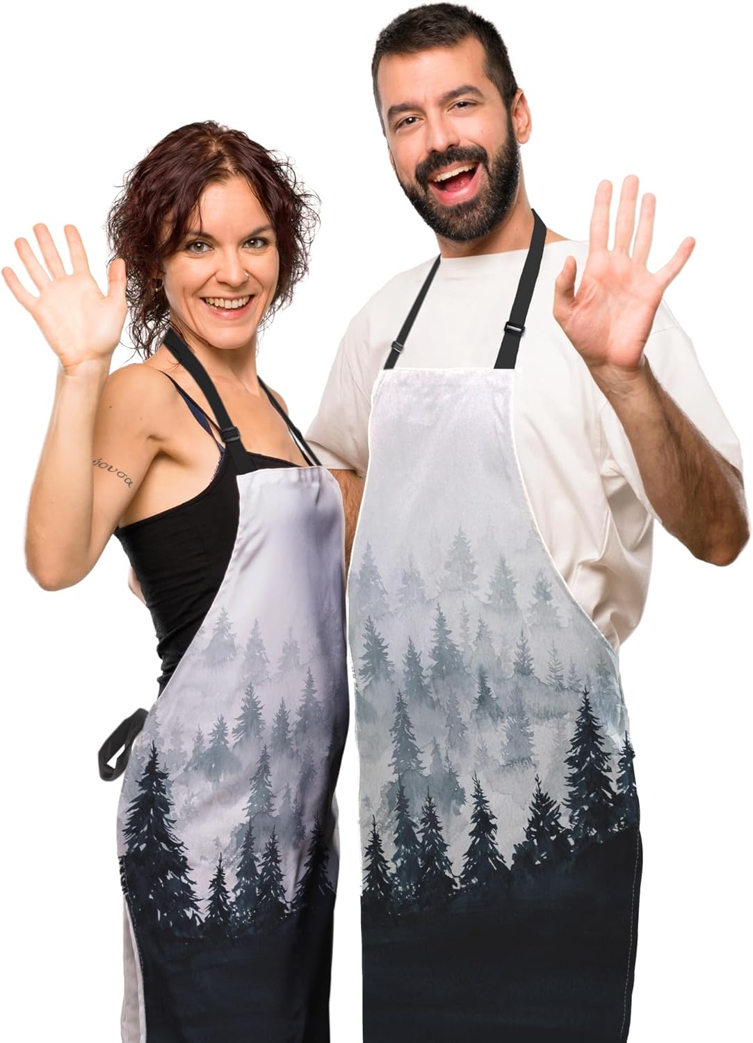 Chef Apron for Men Watercolor Mountains Landscape Trees Pinafore Aprons for Women for Kitchen Cooking Restaurant BBQ Painting Crafting 27” (W) x 31” (H), Waterproof Apron