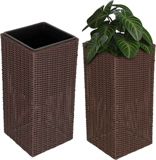 Set of 2 Tall Planters for Outdoor & Indoor Plants – 24" Large Plastic Flower Pots with Modern Tapered Design, Decorative Garden Planters for Porch, Patio, Balcony & Backyard Sierra, Brown