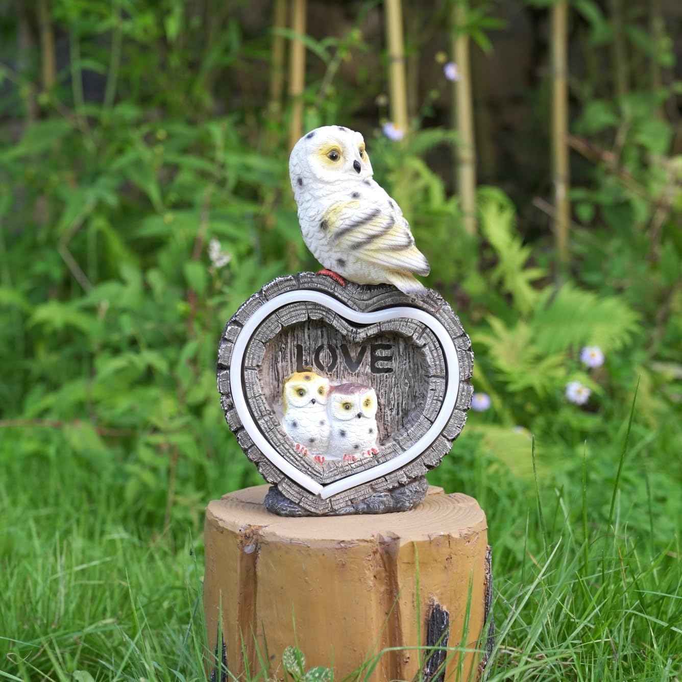 EXCMARK Solar Garden Statues Decor Love Owl Decorations for Yard Solar Figurine Lights for Outdoor
