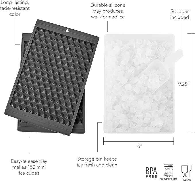 Tovolo Mini Ice Cube Tray Set with Twist and Release Mini Nugget Ice Cube Trays, BPA Free Silicone Mini Ice Tray with Storage Bin and Mini Scoop, Stackable Dishwasher Safe Mini Ice Cube Trays